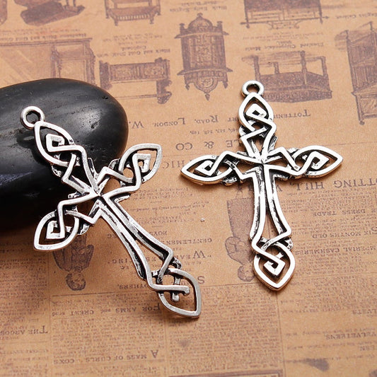 P1158 - 5 pcs. Antique Silver Celtic Knot Cross Charms Connectors Pendants - 58mm x 36mm (2 1/4"x 1 3/8")