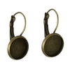 E810 - 10 pcs. Antique Bronze Earring Clips Settings Lever Back Bezels Cabochons - 14mm Glue Pad Setting - Made of Copper!