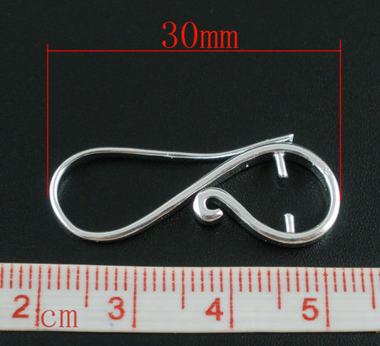 E242 - 10 pcs (5 Pairs) Silver Plated Earring Ear Wire Hooks Bases - 30mm x 16mm - Made of Copper!