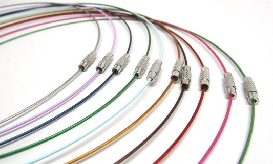 N012 - 10 pcs. Memory Wire Choker Coated Necklaces with Silver Screw Clasp - 18 inch - 1mm - THICK - 10 Colors - HIGH QUALITY