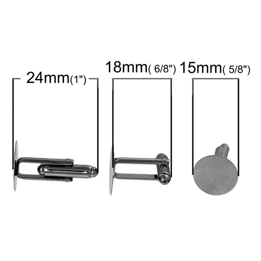 CU026 - Lot of 10 Dark Grey Gray Gunmetal Cuff Links (5 pairs) - 15mm Glue Pad - Made of Copper!