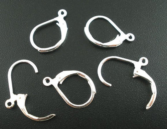 E068A - 20 pcs (10 pairs) Silver Plated Lever back Earrings - 16mm x 10mm