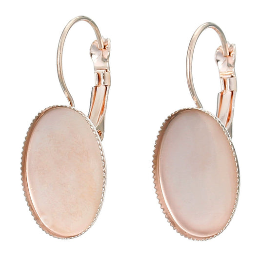 E138 - 10 pcs. Rose Gold Plated Oval Earring Clips Settings Lever Back Posts Bezels Cabochons - 18x13mm Glue Pad Setting
