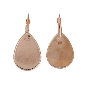 E205 - 20 pcs. Rose Gold Plated Earring Clips Settings Lever Back Bezels Cabochons - 25mm x 18mm Glue Pad Setting - Teardrop
