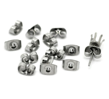 E216 - 100 pcs (50 Pairs) 304 Stainless Steel Earring Stoppers - 7mm x 4mm - Ear Nuts - Butterfly Design