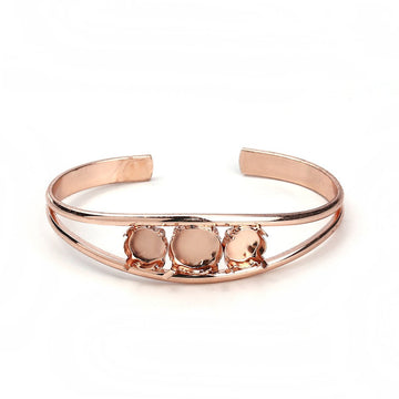 B031 - 1 pc. Rose Gold Plated Open Cuff Bangle Bezel Cabochon Bracelets - 10mm and 8mm Glue Pad - Made of Copper! 17.5cm (6 7/8")