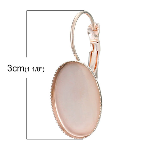 E138 - 10 pcs. Rose Gold Plated Oval Earring Clips Settings Lever Back Posts Bezels Cabochons - 18x13mm Glue Pad Setting