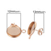 E243 - 10 pcs. 304 Stainless Steel Rose Gold Plated Earring Posts Studs Settings Bezels Cabochons Tacks with Loop - 12mm Glue Pad Setting