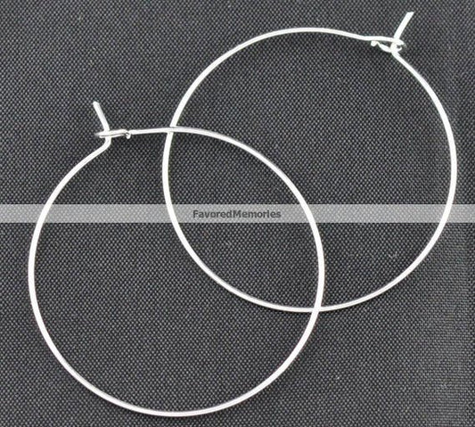 W010 - 100 Silver Plated Wine Charm/Earwire Hoop Rings - 30mm -20 Gauge