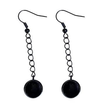 E032 - 2 pcs (1 pair) Black Earring Dangle Hooks Settings Bezels Cabochons - 10mm Glue Pad Setting - 59mm (2 3/8") x 12mm (1/2")
