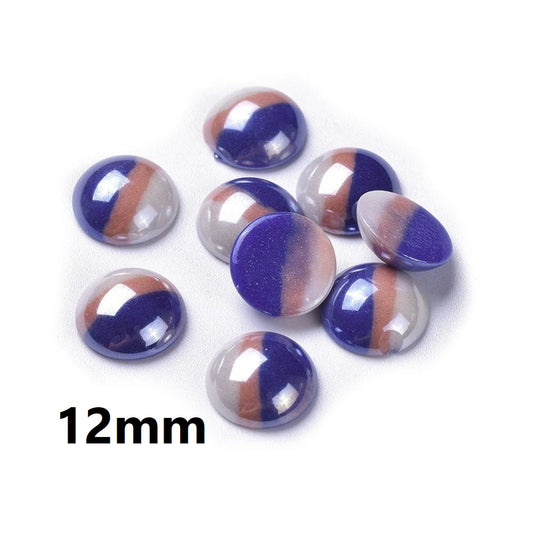 GC001 - 10 pcs Circle Half Pearl Imitation Flat Back Glass Round Dome Seals Tiles Cabochons - 12mm - Glossy Pearl Style - Blue, Coral and Ivory