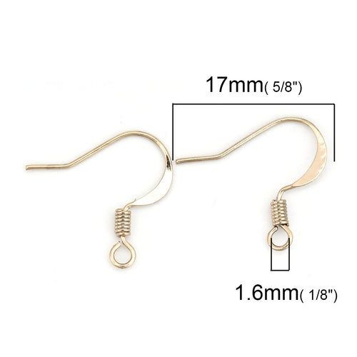 E251 - 10 pcs Copper 14K Gold Plated Earring Hooks with Spring - 17mm x 17mm - Hole Size: 1.6mm