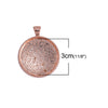 P1094 - 5 pcs. Rose Gold Plated Pendant Trays Circle Posts Settings Bezels Cabochons - 30mm Glue Pad Setting - Style B
