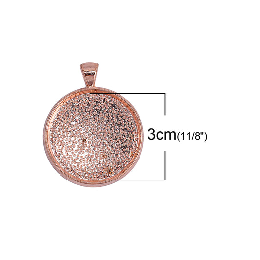 P1094 - 5 pcs. Rose Gold Plated Pendant Trays Circle Posts Settings Bezels Cabochons - 30mm Glue Pad Setting - Style B