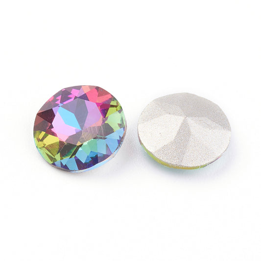 CA494 - 10 pcs Glass Vitrail Iridescent Multicolor Faceted Rhinestone Cabochons - Plated Pointed Back - Grade A - 8mm