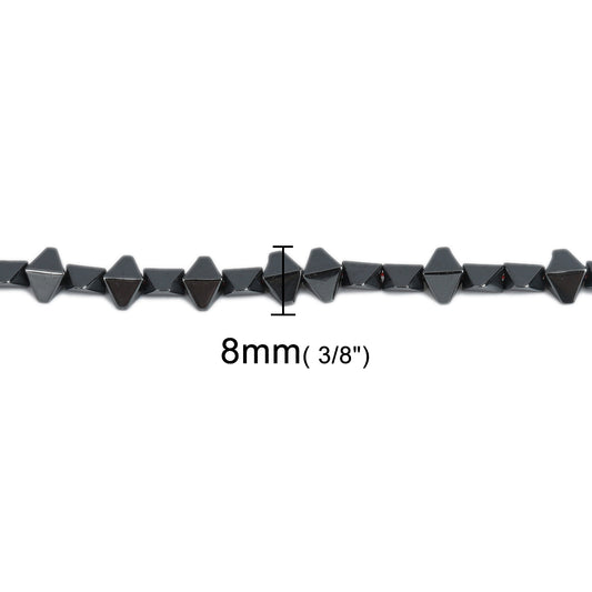 BD542 - 72 pcs. - 8mm Black Hematite Bicone Beads - 15 inch strand - Hole: 1mm - 8mm x 6mm