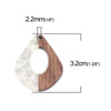 MP0038 - 4 pcs. Silver Foil and Clear Resin and Wood Teardrop Flat Pendant - 33mm x 28mm - (1.3" x 1.1") - MEDIUM