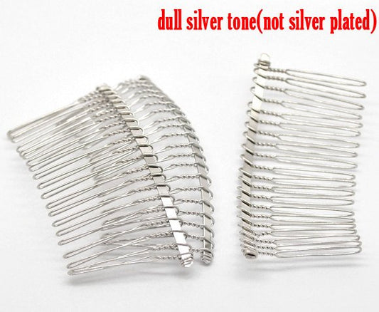 H054 - 10 pcs. - Silver Tone Hair Combs - 78mm x 38mm (3" x 1.5")