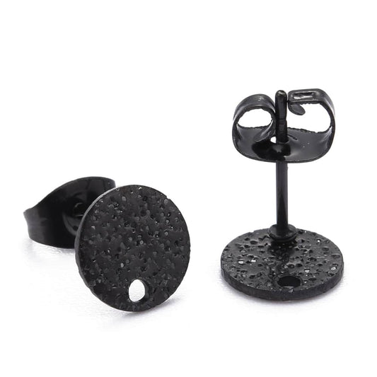 E903 - 10 pcs. (5 pairs) 304 Stainless Steel Ion Plated Black Earring Posts/Bases/Studs/Settings - 8mm Diameter - Hole Size: 1.4mm - Style F