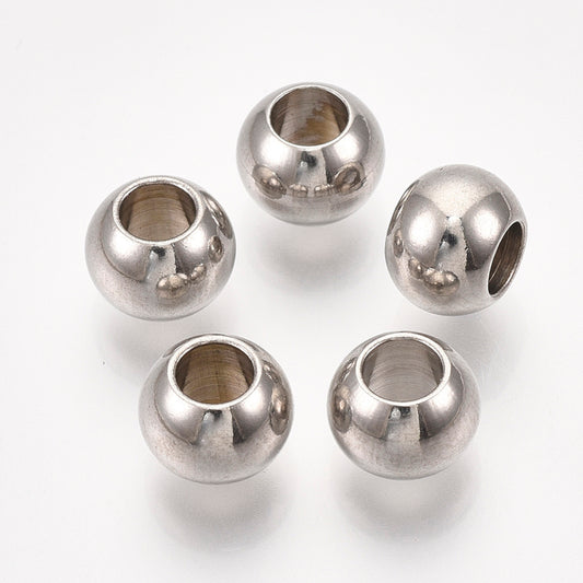 BD192 - 30 pcs 304 Stainless Steel Ball Spacer Beads- 8mm x 6mm - Tarnish Resistant! Hole Size: 3.6mm
