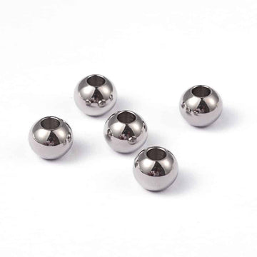 BD810 - 20 pcs 304 Stainless Steel Silver Ball Spacer Beads- 8mm x 6.5mm - Hole: 3.5mm - Silver - Tarnish Resistant!