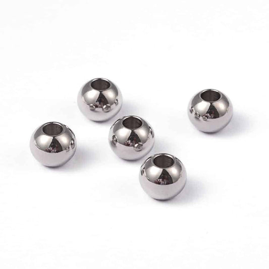 BD810 - 20 pcs 304 Stainless Steel Silver Ball Spacer Beads- 8mm x 6.5mm - Hole: 3.5mm - Silver - Tarnish Resistant!