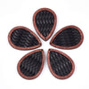 P173 - 4 pcs. Black and Brown REAL Leather Cowhide over Wood Dangle Pendants - Rattan - Teardrop - 46mm (1.81") - Great for Earrings or Dangles!