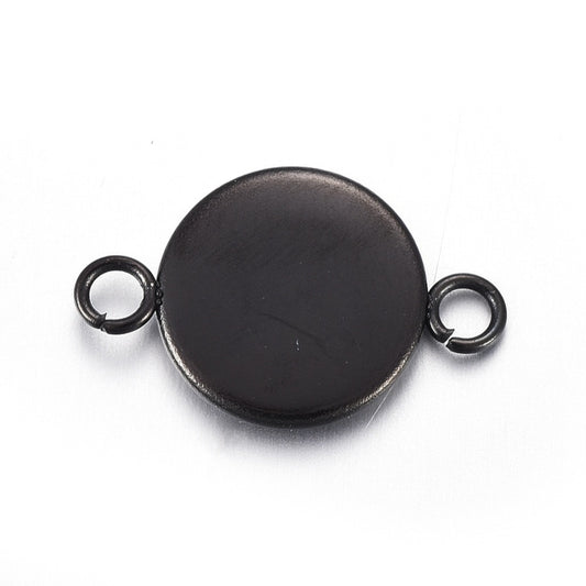 P261 - 10 pcs. 304 Stainless Steel Gunmetal Circle Round Bezel Cabochon Cameo Connector Tags Trays - 8mm Glue Pad - Tarnish Resistant