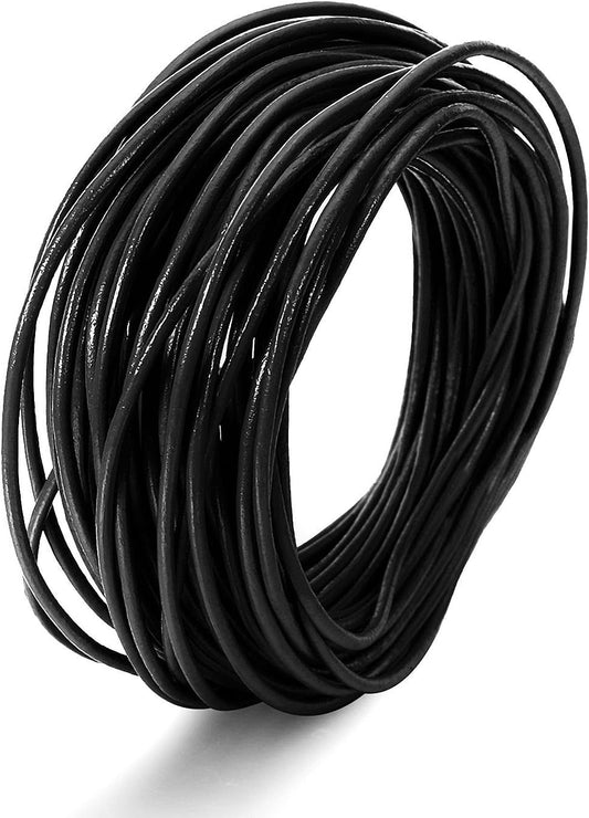 N191 - 10M (32.8 FT) - Black Round REAL Genuine Leather Jewelry Cord - 2mm - 11 yards