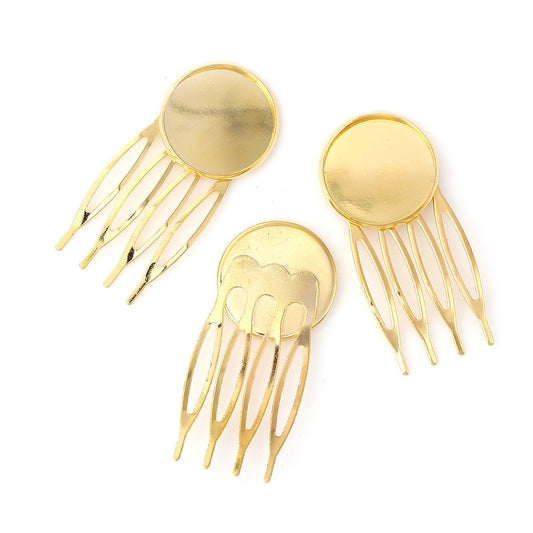 H008 - 10 pcs. - Gold Plated Hair Combs Clips Cabochons Bezels - 20mm Glue Pad