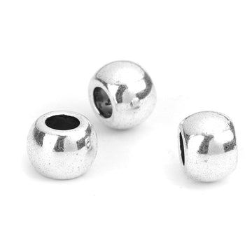 BD613 - 50 pcs Antique Silver Tone METAL Smooth Ball Spacer Beads - 10mm - Large Hole: 4.6mm - Fits European Cords and Paracord!