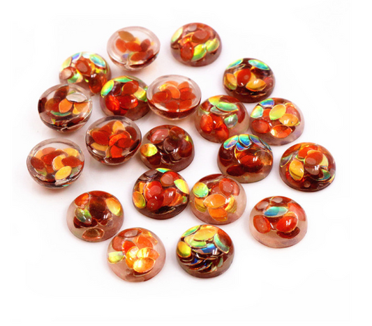 BD198 - 10 pcs. Resin Embellishment Cabochons - Orange - 12mm - Glitter - Multicolor Iridescent - Leaves