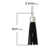 P456 - 10 pcs. Black Faux Suede Tassel Dangle Charms Pendants - Silver Tone - 6cm (2 3/8") x 1.2cm (1/2") - Great for Dangles