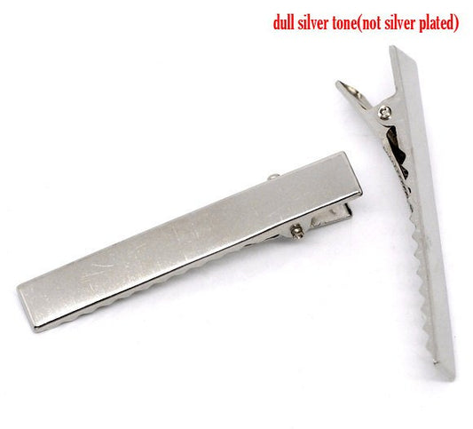 H048 - 20 pcs. - Silver Tone Barrettes Prong Hair Clips - 57mm x 9mm (2.24" x 0.35") - MEDIUM