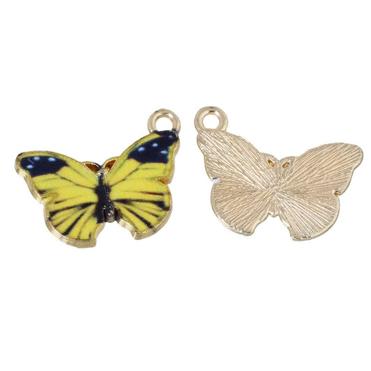 P915 - 10 pcs. Gold Plated Multicolored Black and Yellow Butterfly Charms Pendants - 20mm x 15mm - Hole Size: 1.6mm - Butterflies