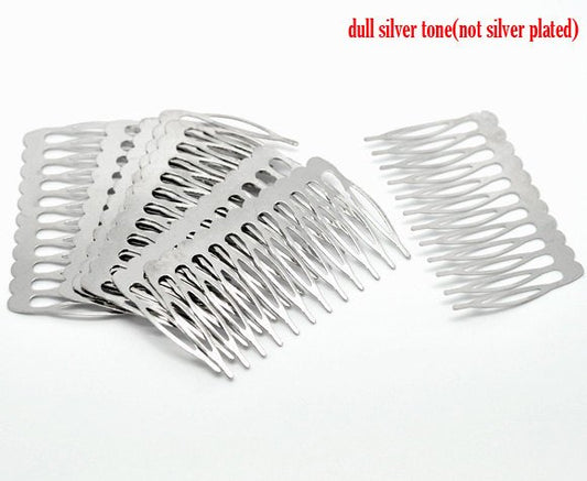 10 pcs. - Silver Tone Wire Hair Combs - 39mm x 64mm (1.54" x 2.52")