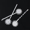 H044 - 10 pcs. - Silver Plated Hair Bobby Pins Cabochons Bezels - 62mm x 17mm (2.45" x 0.67") - 12mm Glue Pad - SMALL Flower Design