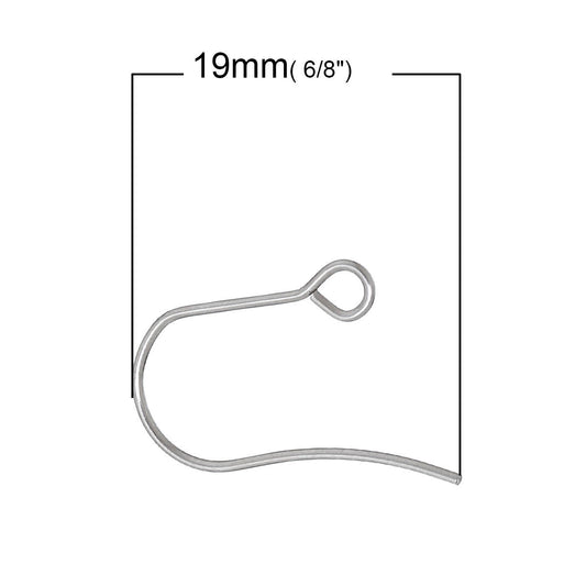 E128 - 100 pcs 304 Stainless Steel Earring Hooks with Loop Hole - 19mm x 14mm - Hypoallergenic! Tarnish Resistant!
