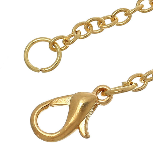 B010 - 10 pcs. Gold Plated Chain Link Bracelets with Lobster Clasps - 8 1/4 in (21 cm) - Style A - Claw Clasps