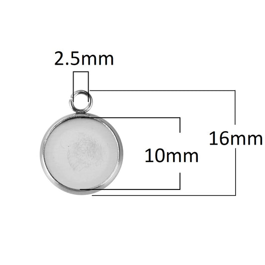 P292 - 10 pcs. 316L Surgical  Stainless Steel Circle Settings Bezels Cabochons Pendants Trays - 10mm Glue Pad Setting - Tarnish Resistant!