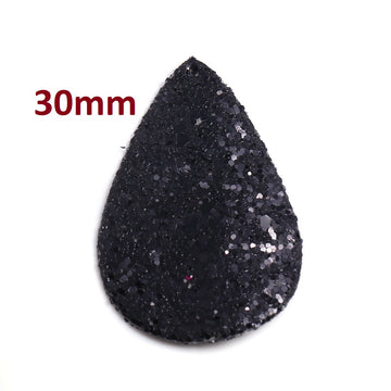 FL0006 - 10 pcs. Black Glitter Faux Leather Dangle Charms Pendants - Teardrop - 30mm (1.18") - Great for Light Earrings and Dangles! Double Sided