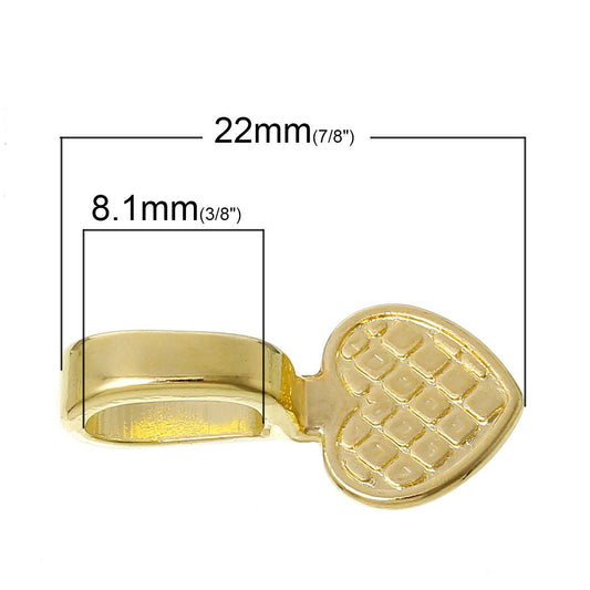 BA015 - 10 pcs. Gold Plated Medium Heart Tag Glue On Bails - 22mm x 10mm (7/8" x 3/8")