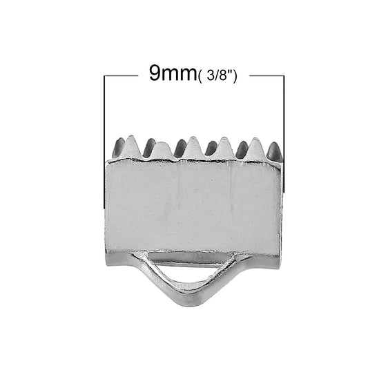 BA035 - 30 pcs. 304 Stainless Steel Smooth Ribbon Crimp End Caps - 9mm x 8mm - Great for 3/8" Ribbons & Cords! Tarnish Resistant!