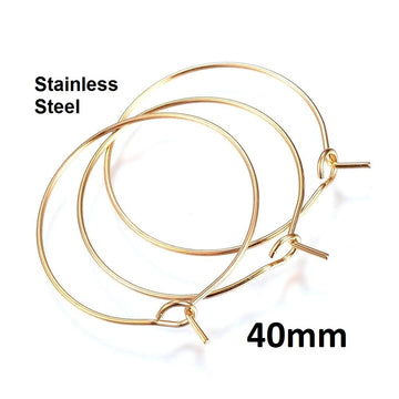 W028 - 10 pcs. 304 Stainless Steel Gold Plated Wine Charm / Earwire Hoop Rings - 40mm (1.57") - 20 Gauge (0.8mm Thick) - Style A