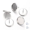 E206 - 10 pcs. Stainless Steel Earring Posts Studs Settings Bezels Cabochons Tacks - 14mm Glue Pad Setting - Hypoallergenic! Tarnish Resistant!