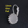 E244 - 10 pcs. Silver Plated Earring Clips Settings Lever Back Bezels Cabochons - 12mm Glue Pad Setting - Tiara Style