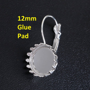 E244 - 10 pcs. Silver Plated Earring Clips Settings Lever Back Bezels Cabochons - 12mm Glue Pad Setting - Tiara Style