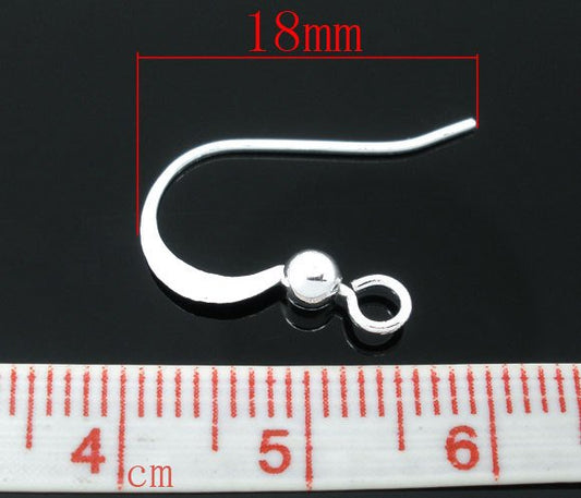 E275 - 200 pcs (100 pairs) Silver Plated with Flat Earring Hooks - 17mm x 18mm - Made of Copper! High Quality!