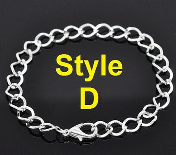 B011 - 10 pcs. Silver Plated Chain Link Bracelets with Lobster Clasps - 7 7/8 in (20 cm) - Style D - Claw Clasps