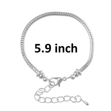B045 - 5 pcs. Silver Plated European Snake Chain Bracelets with Chain Extender - Claw Lobster Clasp - 15cm (5 7/8") - 3mm Thick - Small Wrists